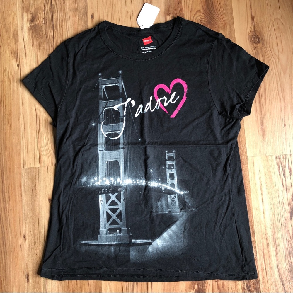 NEW Tee Shirt J’adore San Francisco Golden Gate Bridge Large Black Women’s